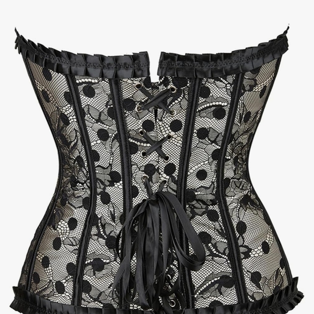 Elegant Black Polka Dot Lace Corset Bustier Shapewear. Size 4XL. - Picture 5 of 9